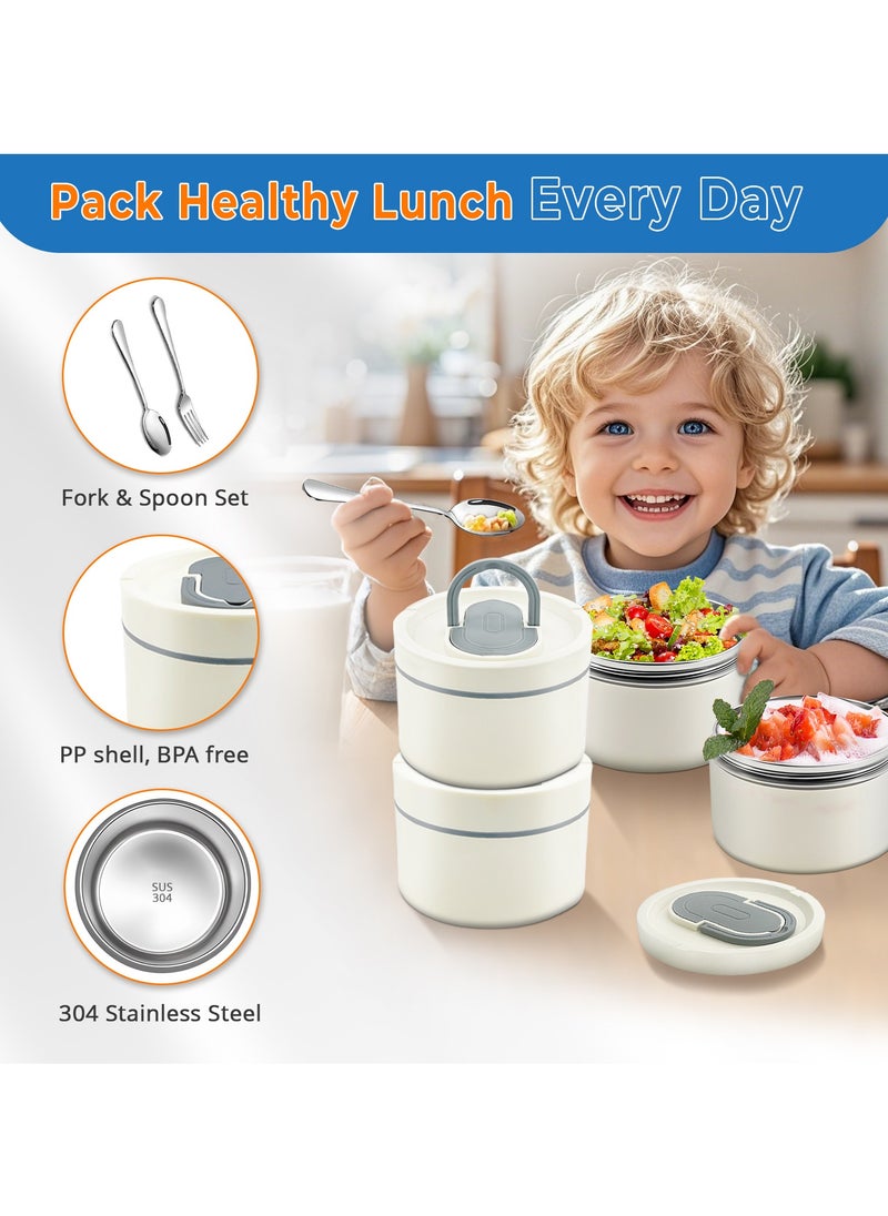 Adando - Adando Stainless Steel Lunch Box: 4 * 550ml Microwave-Safe Round Bento Box - 304 Stackable Insulated Leakproof, with Thermal Bag& Cutlery - for Adults Students Office School Picnic Camping (4 Pack) - Image 1