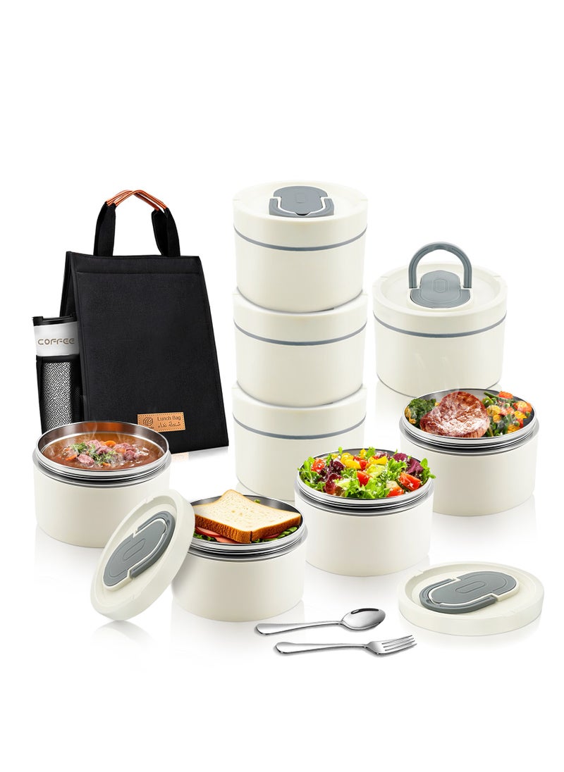 Adando - Adando Stainless Steel Lunch Box: 4 * 550ml Microwave-Safe Round Bento Box - 304 Stackable Insulated Leakproof, with Thermal Bag& Cutlery - for Adults Students Office School Picnic Camping (4 Pack) - Image 1