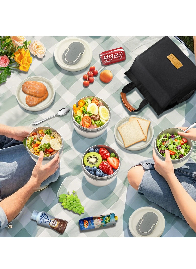 Adando - Adando Stainless Steel Lunch Box: 4 * 550ml Microwave-Safe Round Bento Box - 304 Stackable Insulated Leakproof, with Thermal Bag& Cutlery - for Adults Students Office School Picnic Camping (4 Pack) - Image 1