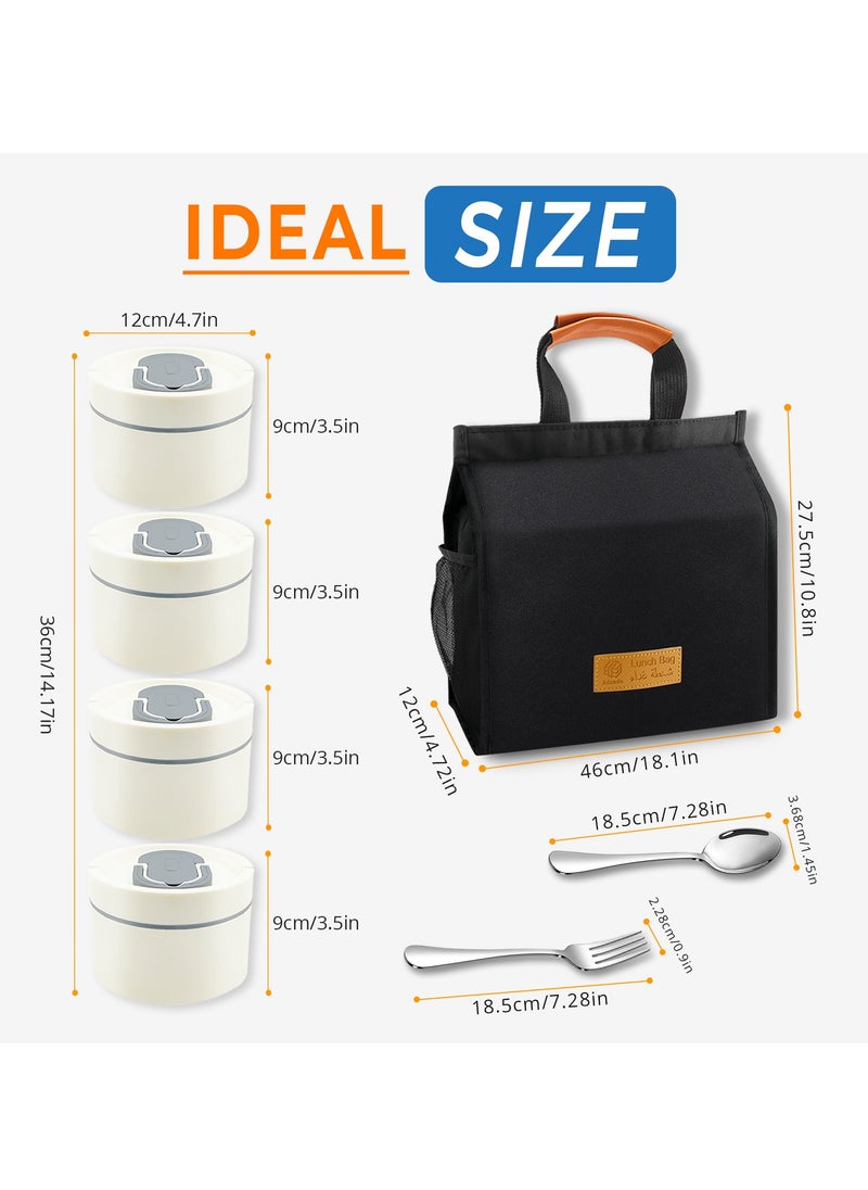 Adando - Adando Stainless Steel Lunch Box: 4 * 550ml Microwave-Safe Round Bento Box - 304 Stackable Insulated Leakproof, with Thermal Bag& Cutlery - for Adults Students Office School Picnic Camping (4 Pack) - Image 1