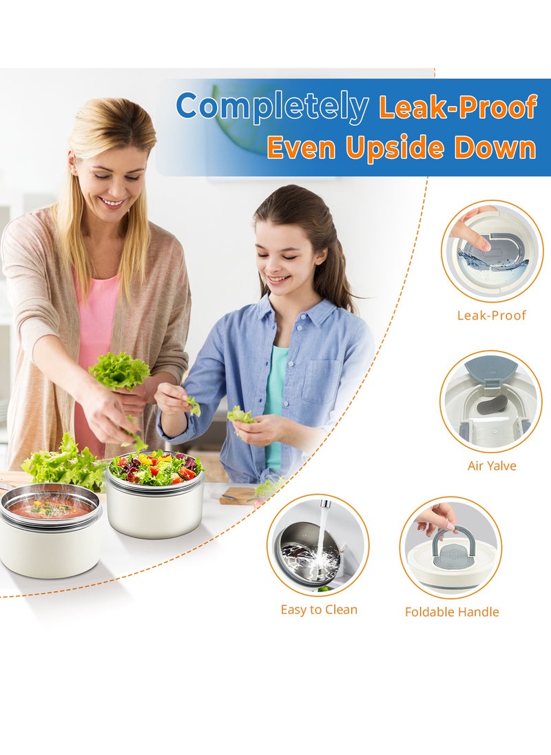 Adando - Adando Stainless Steel Lunch Box: 4 * 550ml Microwave-Safe Round Bento Box - 304 Stackable Insulated Leakproof, with Thermal Bag& Cutlery - for Adults Students Office School Picnic Camping (4 Pack) - Image 1