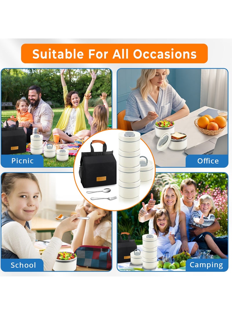 Adando - Adando Stainless Steel Lunch Box: 4 * 550ml Microwave-Safe Round Bento Box - 304 Stackable Insulated Leakproof, with Thermal Bag& Cutlery - for Adults Students Office School Picnic Camping (4 Pack) - Image 1