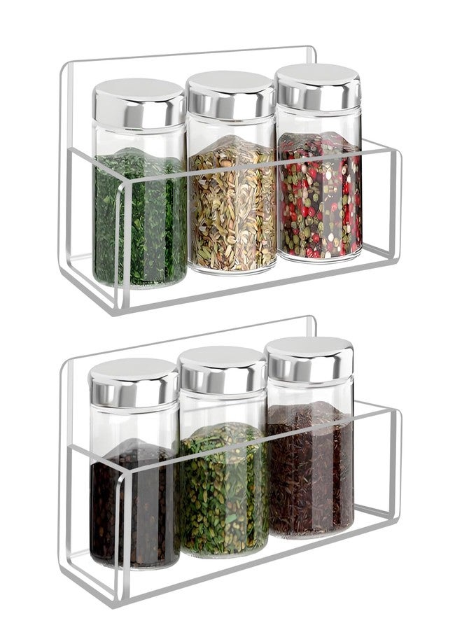 Douildhaiy Acrylic Spice Rack Wall Mount-6 Inch, Clear Spice Shelf Storage Holder, 2 Pack Hanging Seasoning Rack Organizer for Cabinet Door, Cupboard or Wall Kitchen (Adhesive or Screw) - Image 1