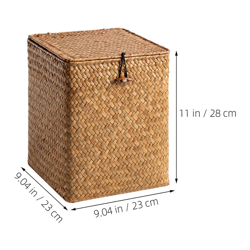 2pcs Lidded Storage Box Pastoral Style Storage Woven Basket Living Room Storage Container - Image 3