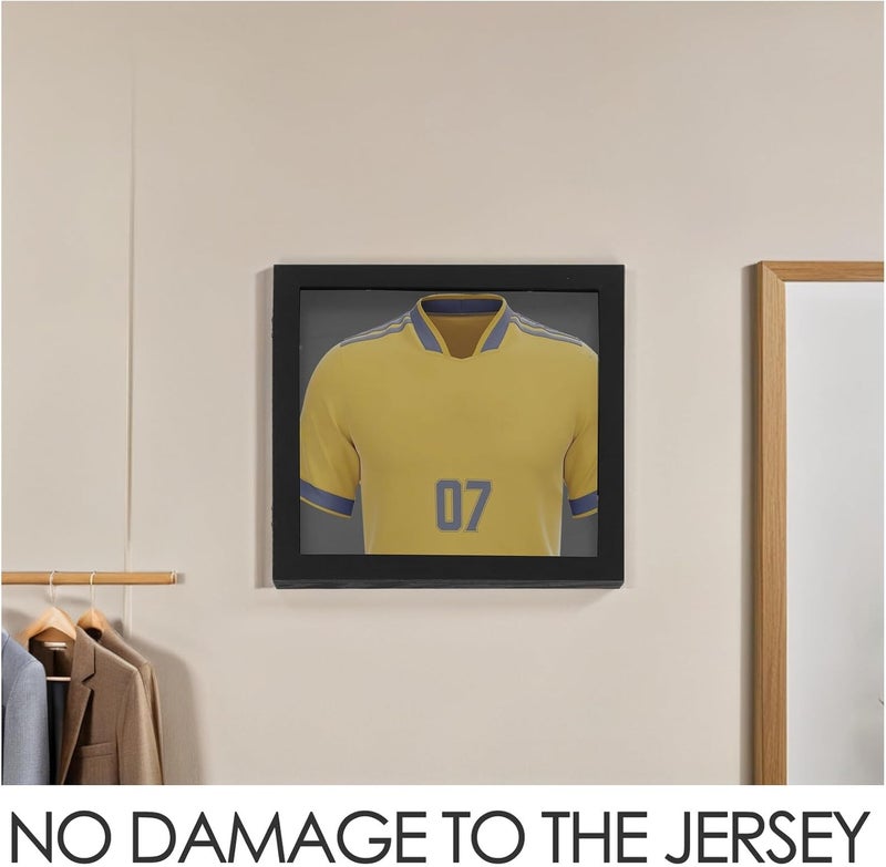 Healeved Jersey Display Frame Case 13x13 Black Wood Shadow Box for Football Baseball Basketball Shirt Memorabilia Collection and Wall Mount - Image 3