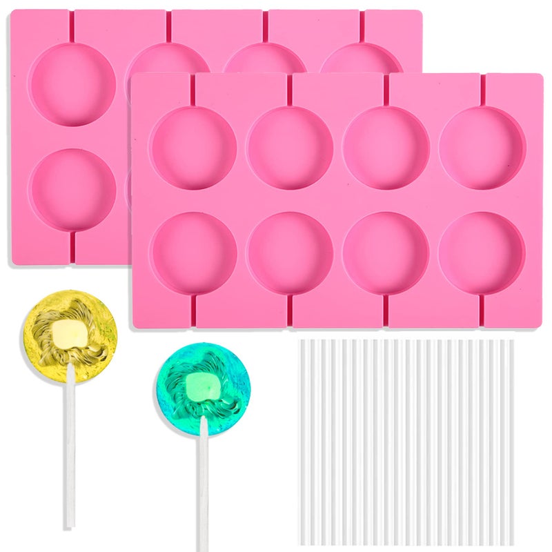 2x8 Capacity Round Silicone Lollipop MoldsNonstick Chocolate Hard Candy Mold Silicone Sucker Mold with 20 Sticks for Hard CandiesChocolateBreadJelliesSuction CupEtc