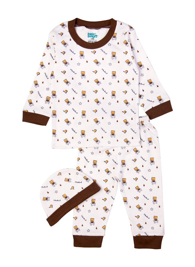 Babies Basic - 7 Piece Unisex 100% Cotton Gift Set Include Bib, Blanket, Mitten, Cap, Romper, Top And Bottom Set, Brown - Image 1
