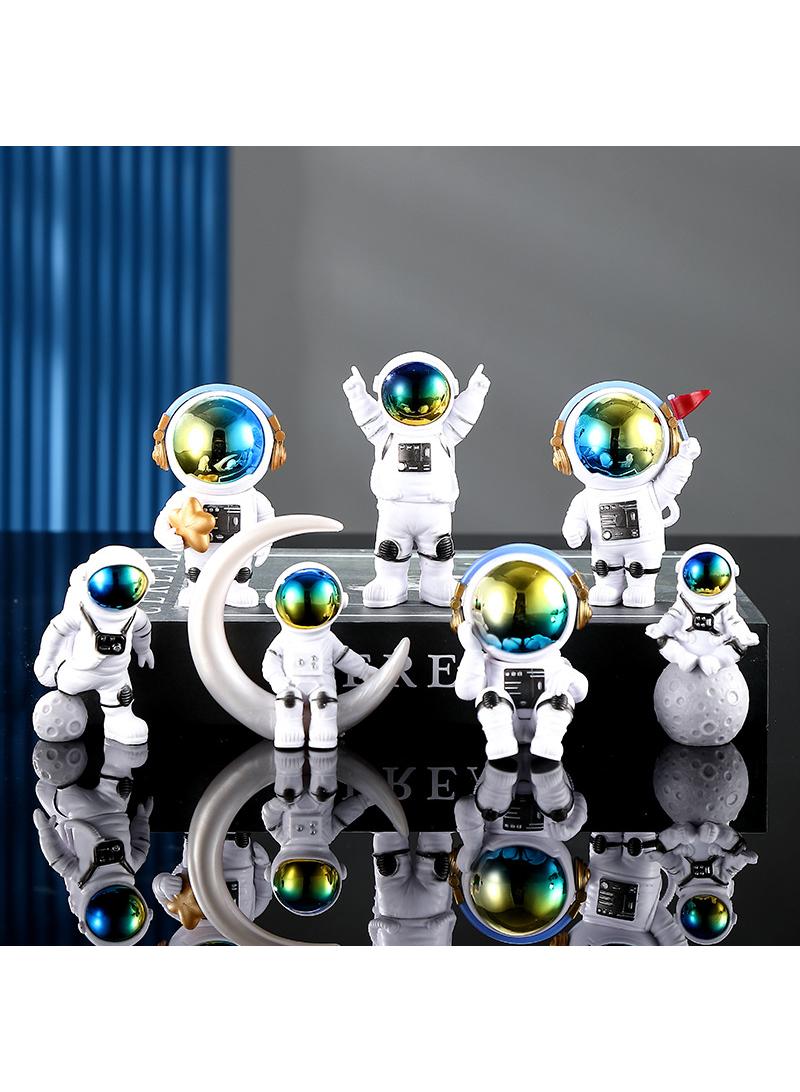 Bluejw 7-Piece Astronaut Figurine Statue Set Astronaut Figure Sculpture For Desktop And Tabletop Decor Resin Spaceman Planet Desk Ornament For Outer Space Themed Bedroom Decor Cake Toppers Decoration Model Set - Image 1