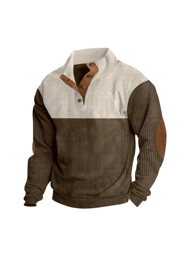 Plus Size Autumn And Winter Men's Casual Color Block Lapel Sports Sweatshirt Corduroy Stand Collar Top - Image 5