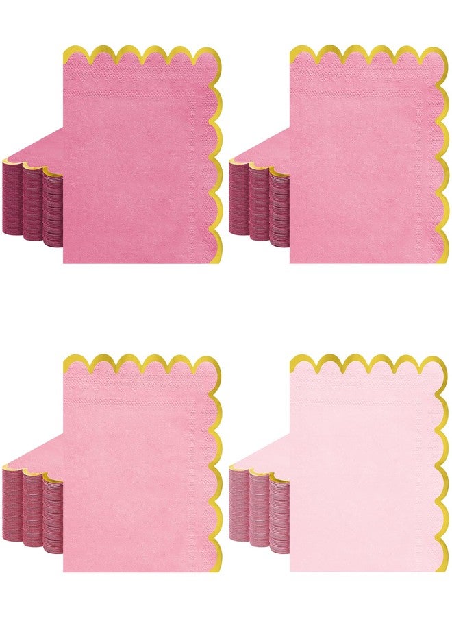 pyntop 100pack Pink Cocktail Napkins - 5 Inch Disposable Dinner Napkins with Gold Foiled Scalloped Edges, Elegant Paper Napkin Beverage Napkin for Wedding, Baby Shower, Bridal Shower, Holiday Party - Image 1