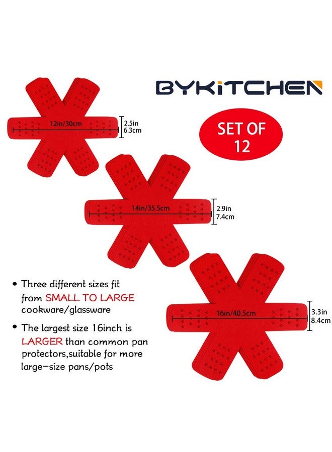 BYKITCHEN BYKITCHEN Pan Pot Protectors, Larger & Thicker Pan Protector with Stars, Set of 12 and 3 Different Sizes, Red Pot Divider Pads for Protecting and Separating Your Cookware  - Image 3