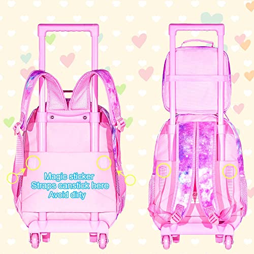 GXTVO Rolling Backpack for Girls, Roller Wheels Kids Bookbag - Wheeled Suitcase Elementary Sequin School Bag - 3PCS Mermaid - Image 2