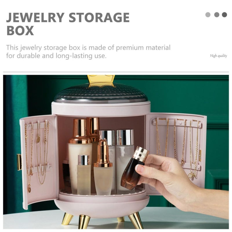 Pink Rotating Jewelry Storage Box with Double Door Earring Holder and Necklace Organizer - Image 5