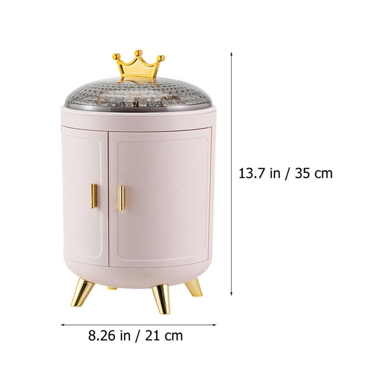 Pink Rotating Jewelry Storage Box with Double Door Earring Holder and Necklace Organizer - Image 3