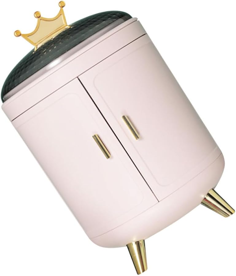 Pink Rotating Jewelry Storage Box with Double Door Earring Holder and Necklace Organizer - Image 1