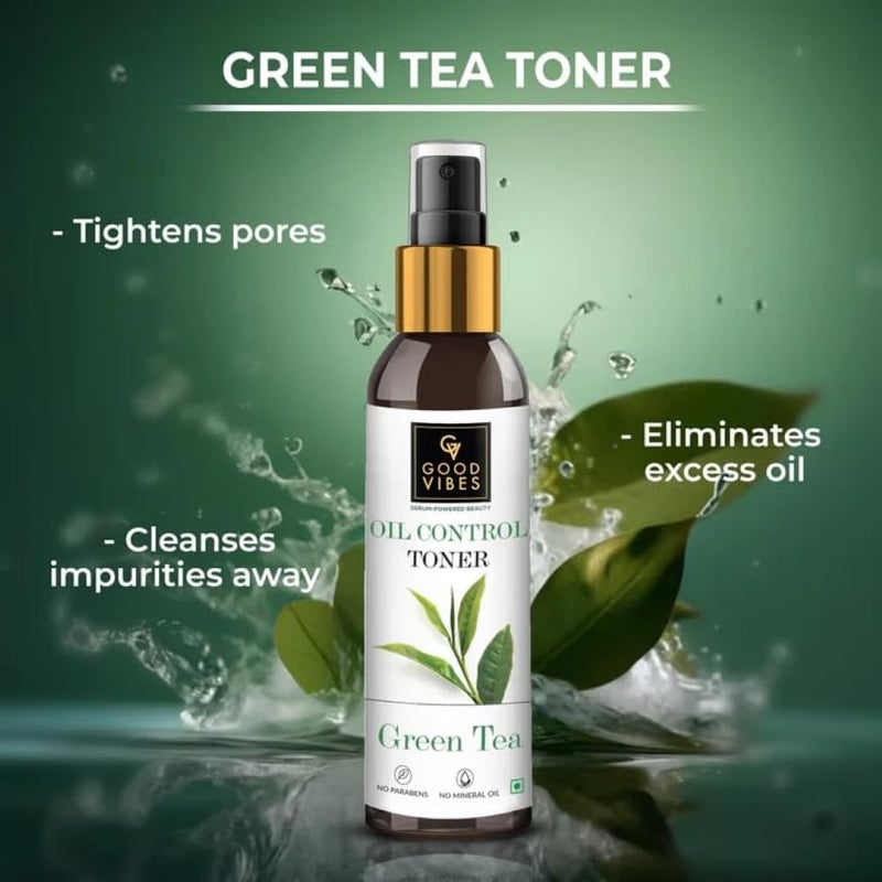 Good Vibes Oil Control Face Toner with Green Tea | Facial Mist Spray for Oily & Acne-Prone Skin | Tightens Pores, Refreshes & Purifies Skin | Alcohol-Free & No Parabens | 4.06 Fl Oz (120ml) - Image 2