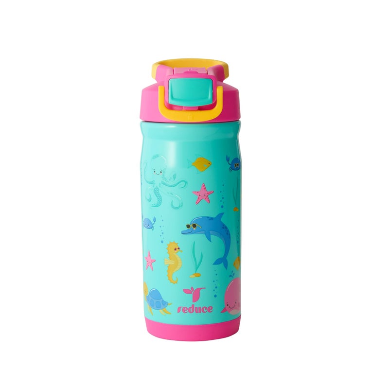 Reduce Hydrate Pro Kids 14oz Stainless Steel Insulated Water Bottle w/Straw â€“ Spill Proof Tumbler for Kids â€“ 30 Hour Cold Retention â€“ Dishwasher Safe Leak-Proof Design - Ocean Friends - Image 1