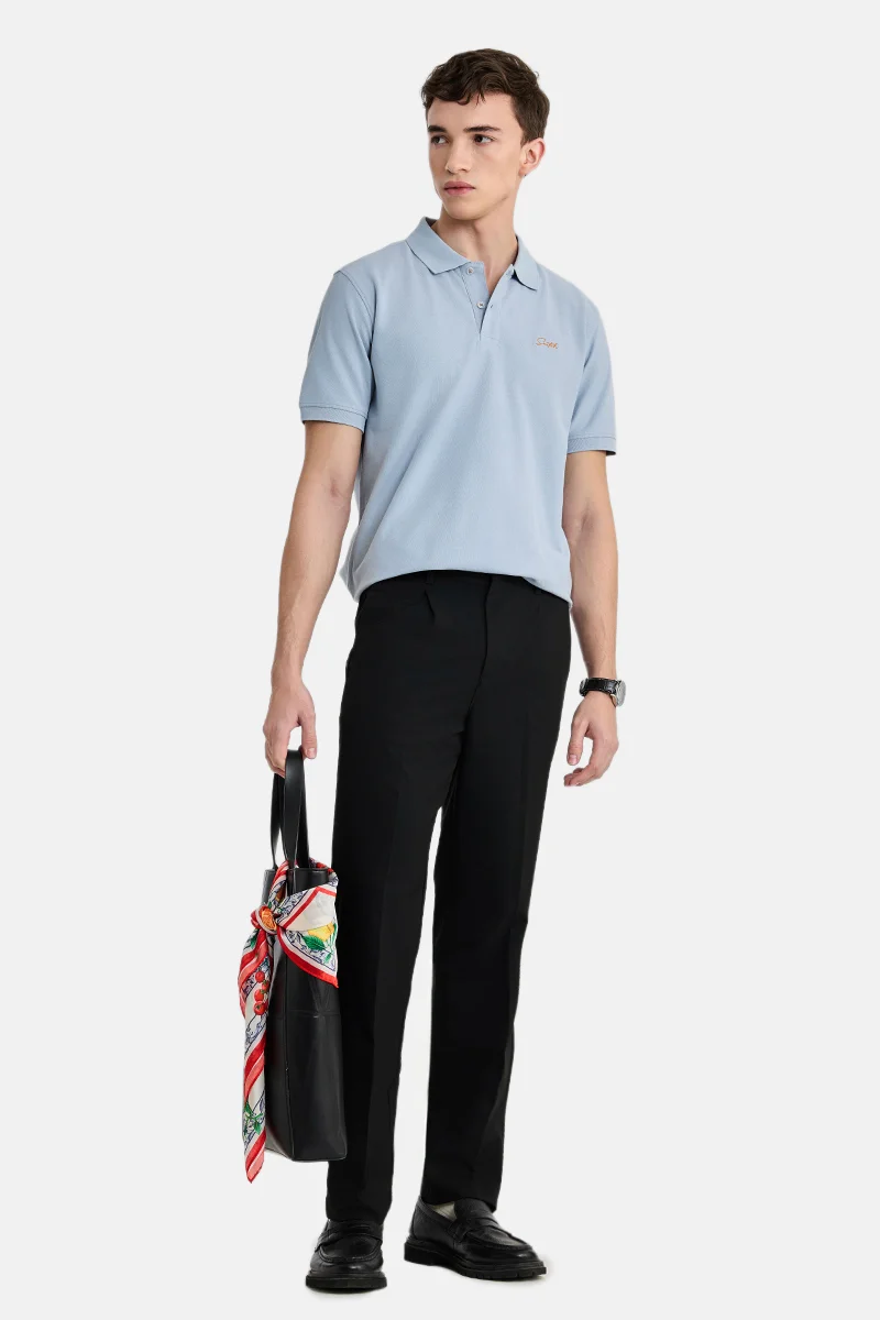 SNITCH Black Textured Slim Fit Formal Trousers