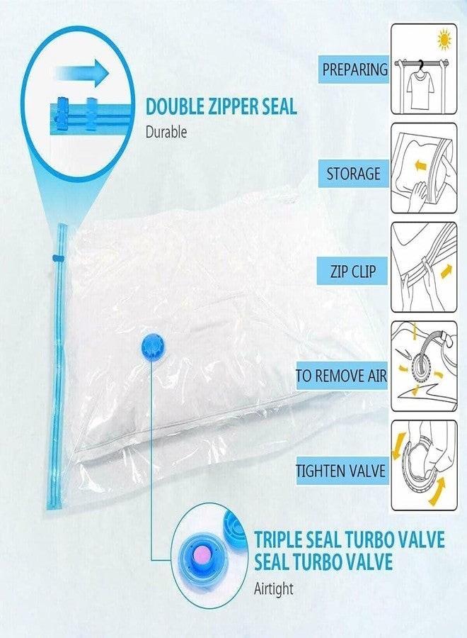Zetra Heavy Quality Vacuum Storage Reusable Zip Lock Smart Space Saver Bags With Hand Pump For Travel | Transparent | 5 Bag 1 Pump - Image 5