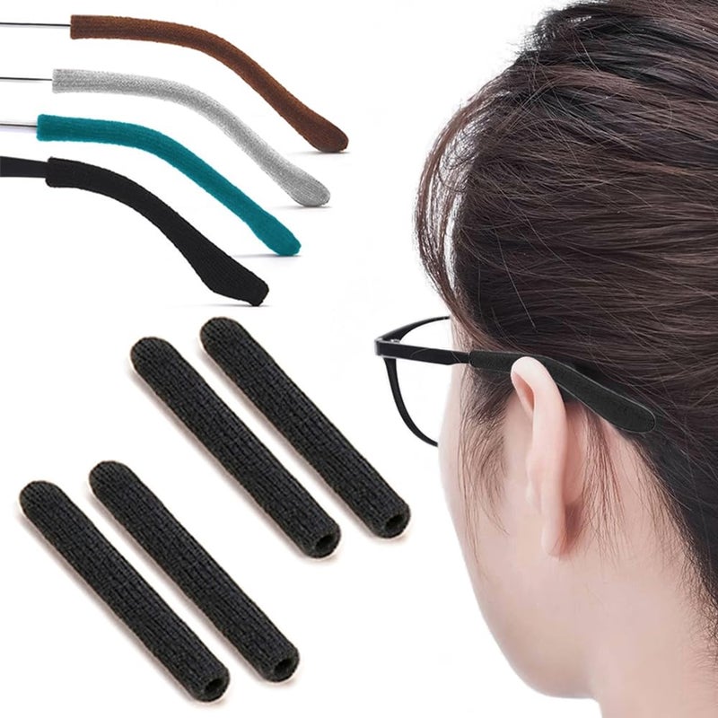 IYOOH 2 Pairs Upgrade Soft Glasses Ear Cushion Anti Slip Knitting Cotton Eye Glasses Ear Grippers Comfort Temple Sleeves Tips Eyeglass Ear Pads Non Slip Eyeglass Grips for Behind the Ear Black