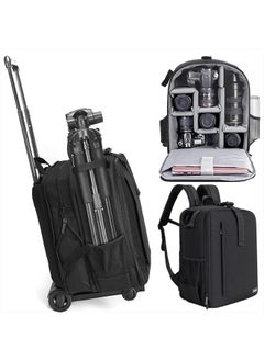 Camera Backpack Trolley Case Bag with Tripod Holder Anti-Theft Waterproof Camera Bag fits 15.6' Laptop for Canon Nikon Sony DSLR SLR Camera for Women Men Photographer