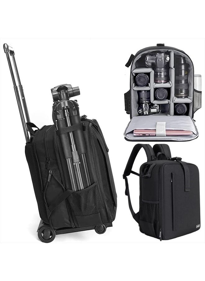 Cwatcun - Camera Backpack Trolley Case Bag with Tripod Holder Anti-Theft Waterproof Camera Bag fits 15.6' Laptop for Canon Nikon Sony DSLR SLR Camera for Women Men Photographer - Image 1