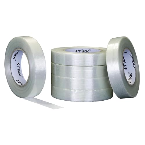 STIKK 6 Pack 1" inch Clear Fiberglass Reinforced Filament Strapping Packing Palletizing Tape (.94in 24MM) - Image 1