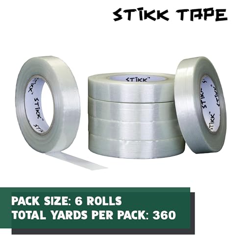 STIKK 6 Pack 1" inch Clear Fiberglass Reinforced Filament Strapping Packing Palletizing Tape (.94in 24MM) - Image 3