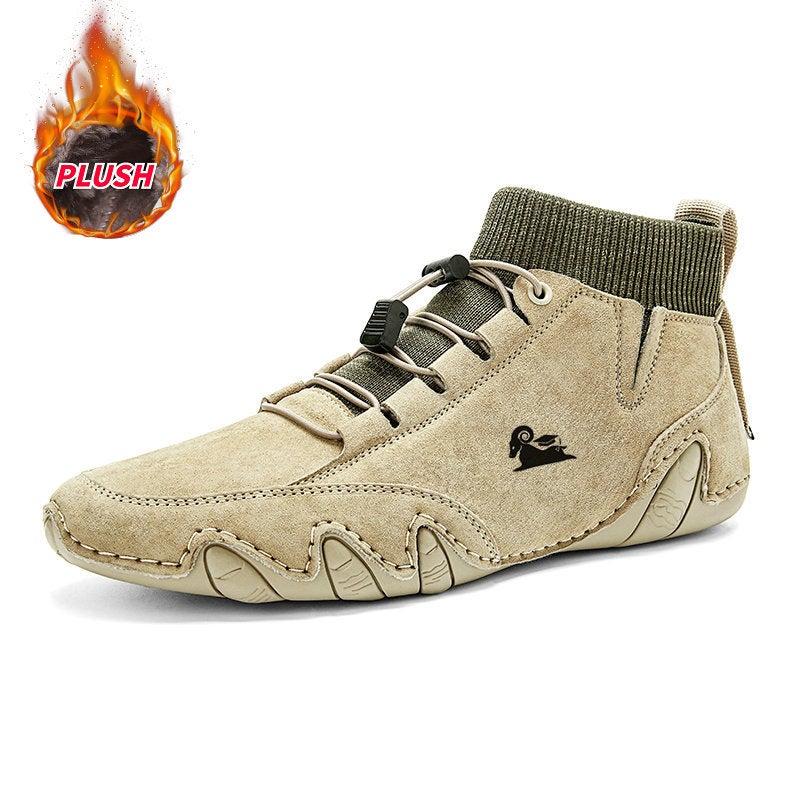 Popular Socks, High-Top Leather Boots With Velvet Handmade Cotton Shoes, Genuine Leather Martin Boots For Men - Image 1