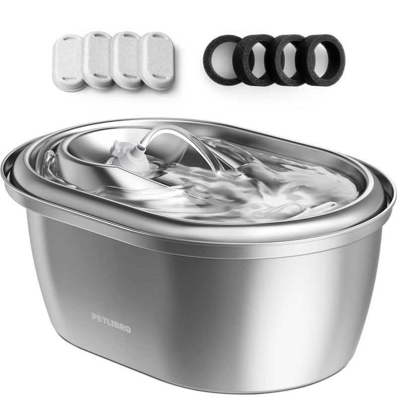 PETLIBRO Stainless Steel Cat Water Fountain, 101oz/3L Pet Water Fountain for Cats Inside, Food-Grade Dog Water Fountain, Automatic Water Dispenser with 4 Filters & 4 Sponges - Image 1