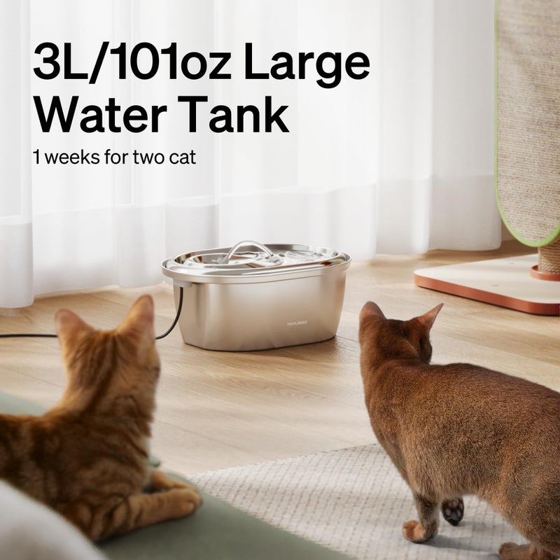 PETLIBRO Stainless Steel Cat Water Fountain, 101oz/3L Pet Water Fountain for Cats Inside, Food-Grade Dog Water Fountain, Automatic Water Dispenser with 4 Filters & 4 Sponges - Image 3