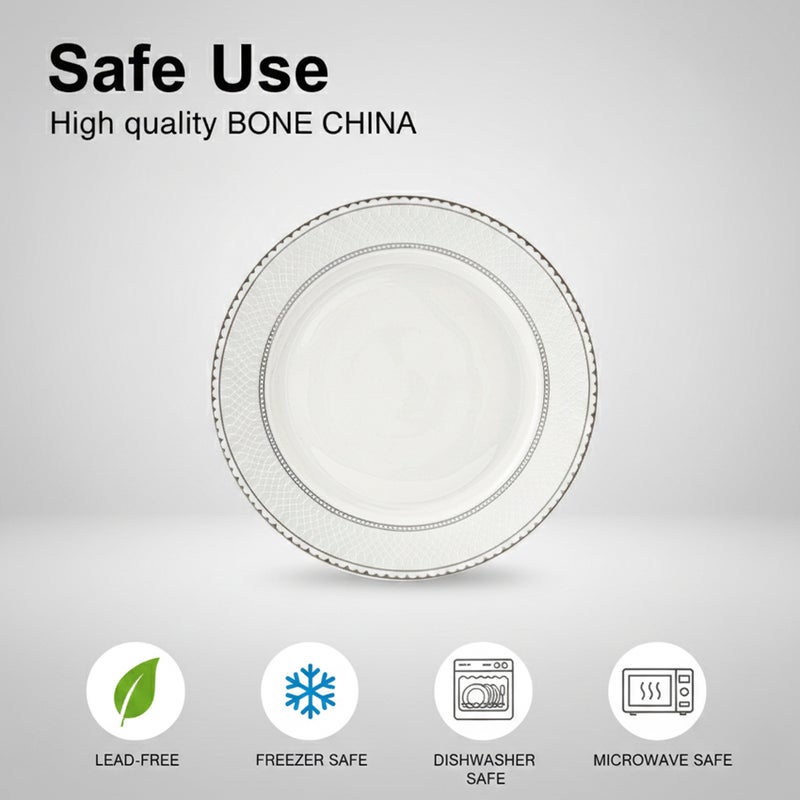Shallow JUNA New Bone China Dinner Plate 26.7 cm -  6 piece Set  Elegant White Main Course Plate with Subtle Texture, Premium Tableware for Daily Use, Brunch, Ramadan, Eid, Diwali & Gifting (Set of 6) - Image 5