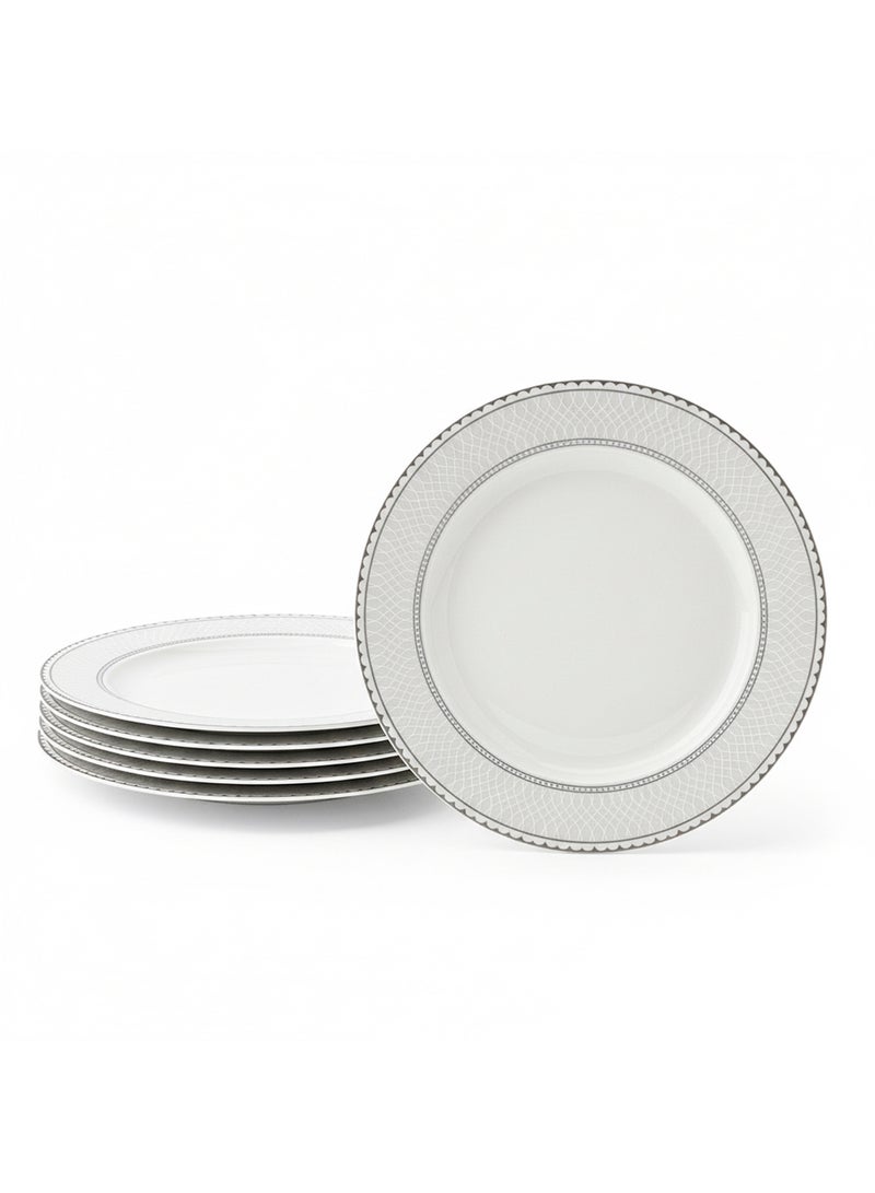 Shallow JUNA New Bone China Dinner Plate 26.7 cm – Elegant White Main Course Plate with Subtle Texture, Premium Tableware for Daily Use, Brunch, Ramadan, Eid, Diwali & Gifting (Set of 6) - Image 1