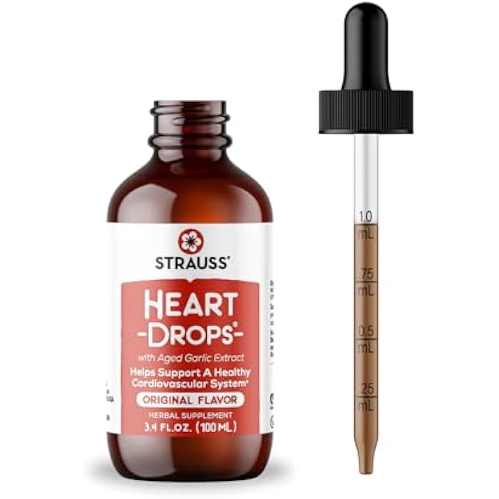 Strauss Heartdrops قطرات ستراوس ناتشورالز للقلب - مكملات صحة القلب مع مكملات الثوم ومستخلص الثوم الناضج الفاخر للمساعدة في الحفاظ على نظام قلبي وعائي صحي - نباتي وغير معدل وراثيًا - 100 مل - Image 1