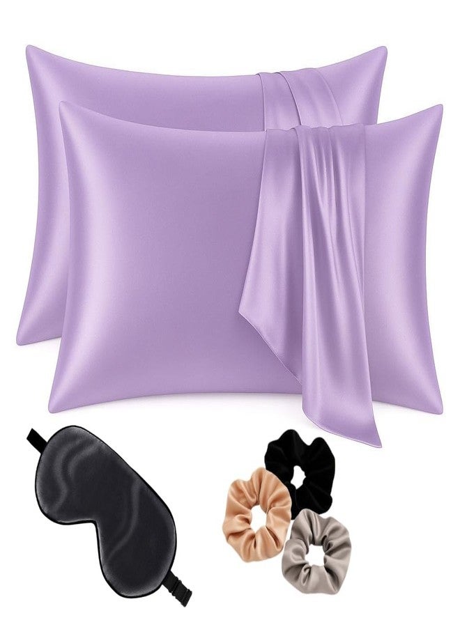 Craftelio Premium Satin Pillowcase Set of 2 with Eye Mask & 3 Scrunchies | Silky Soft, Anti-Frizz, Skin & Hair Care Sleep Set | Luxury Gift Combo for Women & Girls (Lavender - Image 1