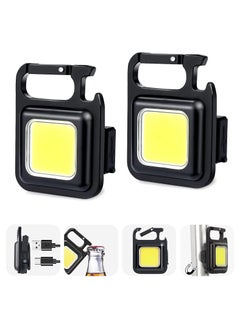 6 Pack COB Small Flashlights Bright Rechargeable Keychain Mini Flashlight 500 Lumens Pocket Flashlight with Folding Bracket Bottle Opener and Magnet Base 4 Light Modes Magnetic Work Light