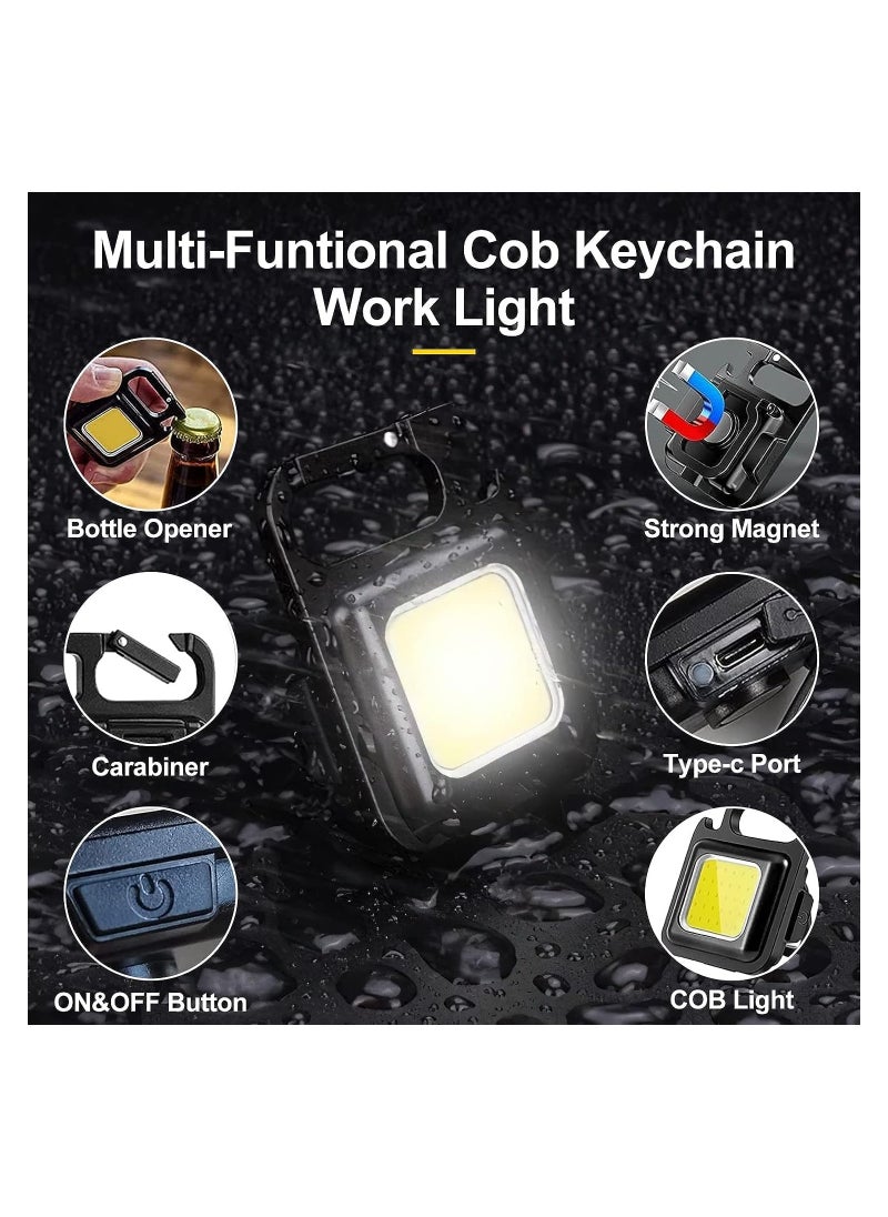 Generic - 6 Pack COB Small Flashlights Bright Rechargeable Keychain Mini Flashlight 500 Lumens Pocket Flashlight with Folding Bracket Bottle Opener and Magnet Base 4 Light Modes Magnetic Work Light - Image 1