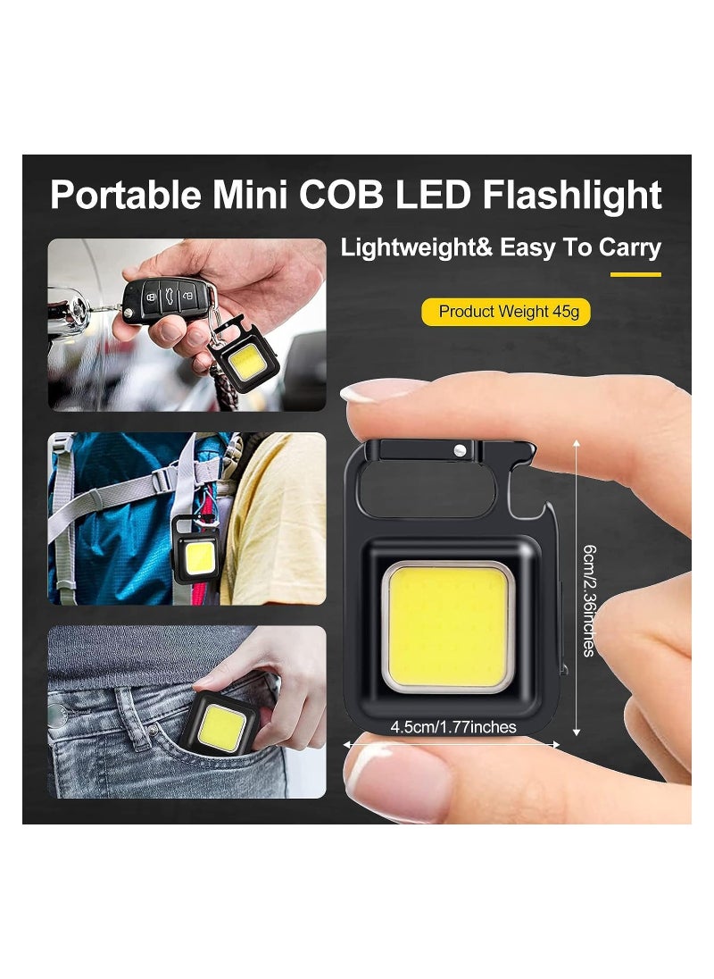 Generic - 6 Pack COB Small Flashlights Bright Rechargeable Keychain Mini Flashlight 500 Lumens Pocket Flashlight with Folding Bracket Bottle Opener and Magnet Base 4 Light Modes Magnetic Work Light - Image 1