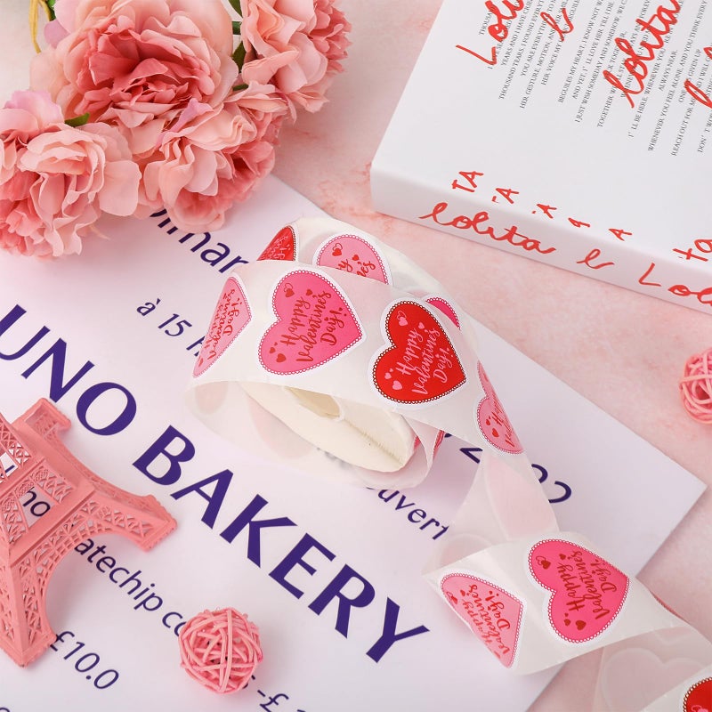 FYSUIMU 1000Pcs Happy Valentine's Day Stickers Roll Love Heart Shape Seal Stickers Red Pink Self-Adhesive Decals for Scrapbook Envelope Card Decor, 3 Colors - Image 4