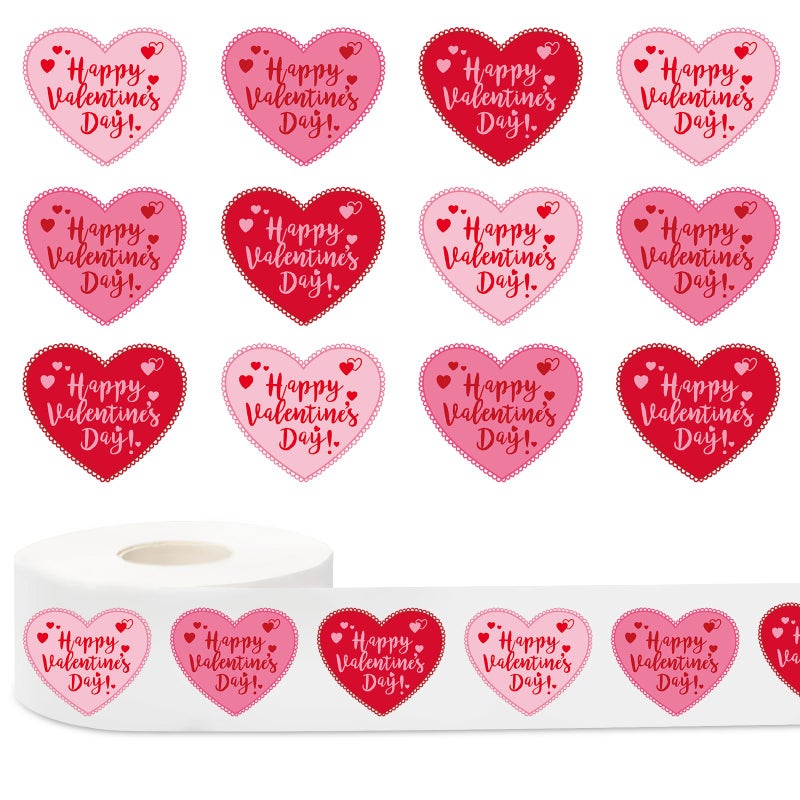 FYSUIMU 1000Pcs Happy Valentine's Day Stickers Roll Love Heart Shape Seal Stickers Red Pink Self-Adhesive Decals for Scrapbook Envelope Card Decor, 3 Colors - Image 1