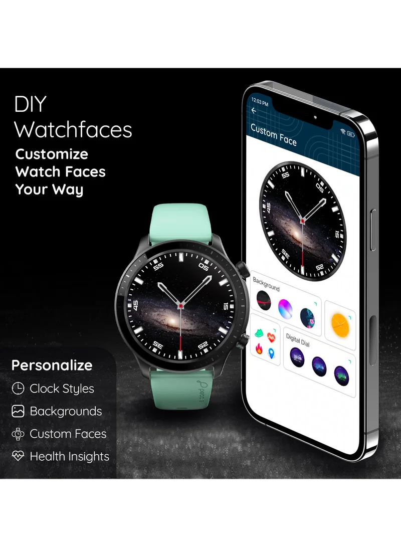 Pebble Cosmos Luxe 3, 1.43" Amoled Display Smartwatch, Round Shaped Dial, Compatible with Android & iOS, IP67 Water Resistant, Health Suite, Multiple Watch Faces, AI Voice Assistance, Sea Foam Green