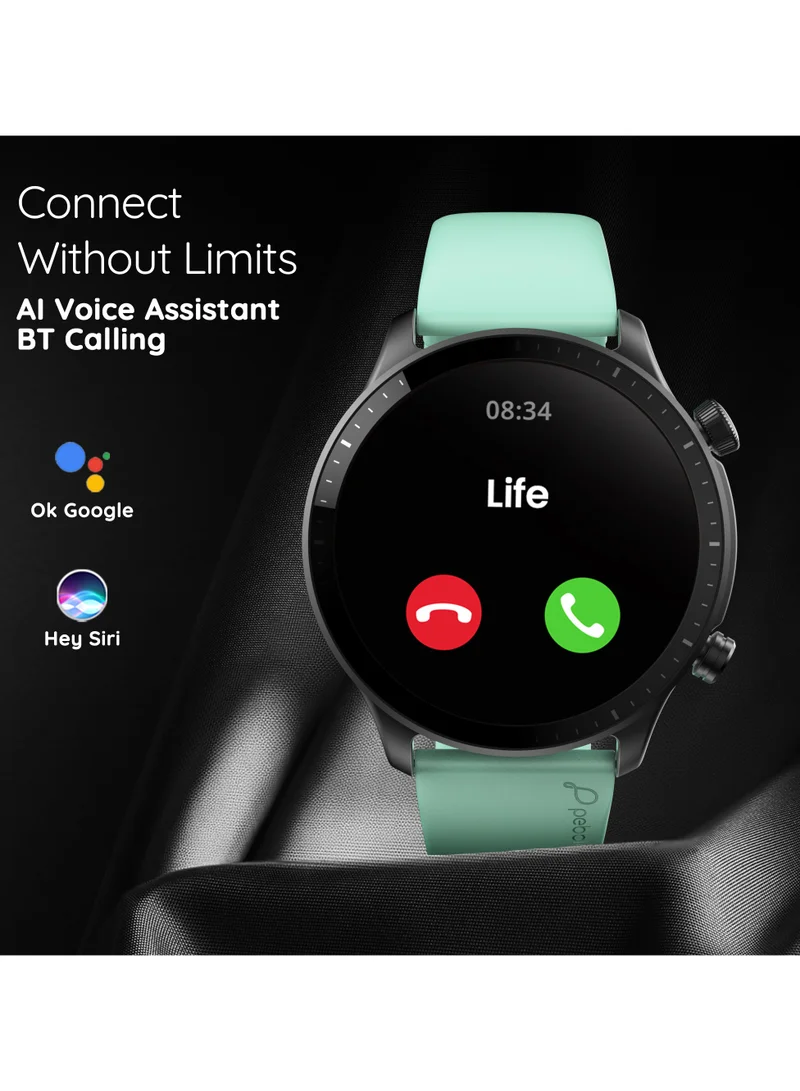 Pebble Cosmos Luxe 3, 1.43" Amoled Display Smartwatch, Round Shaped Dial, Compatible with Android & iOS, IP67 Water Resistant, Health Suite, Multiple Watch Faces, AI Voice Assistance, Sea Foam Green