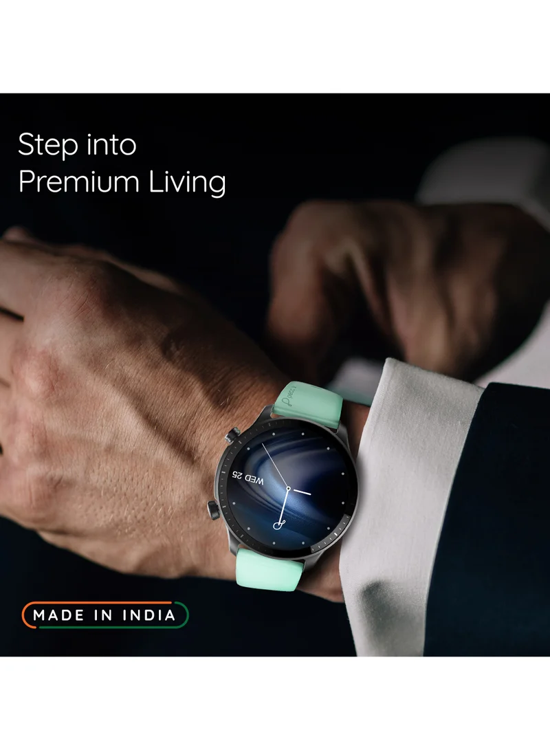 Pebble Cosmos Luxe 3, 1.43" Amoled Display Smartwatch, Round Shaped Dial, Compatible with Android & iOS, IP67 Water Resistant, Health Suite, Multiple Watch Faces, AI Voice Assistance, Sea Foam Green