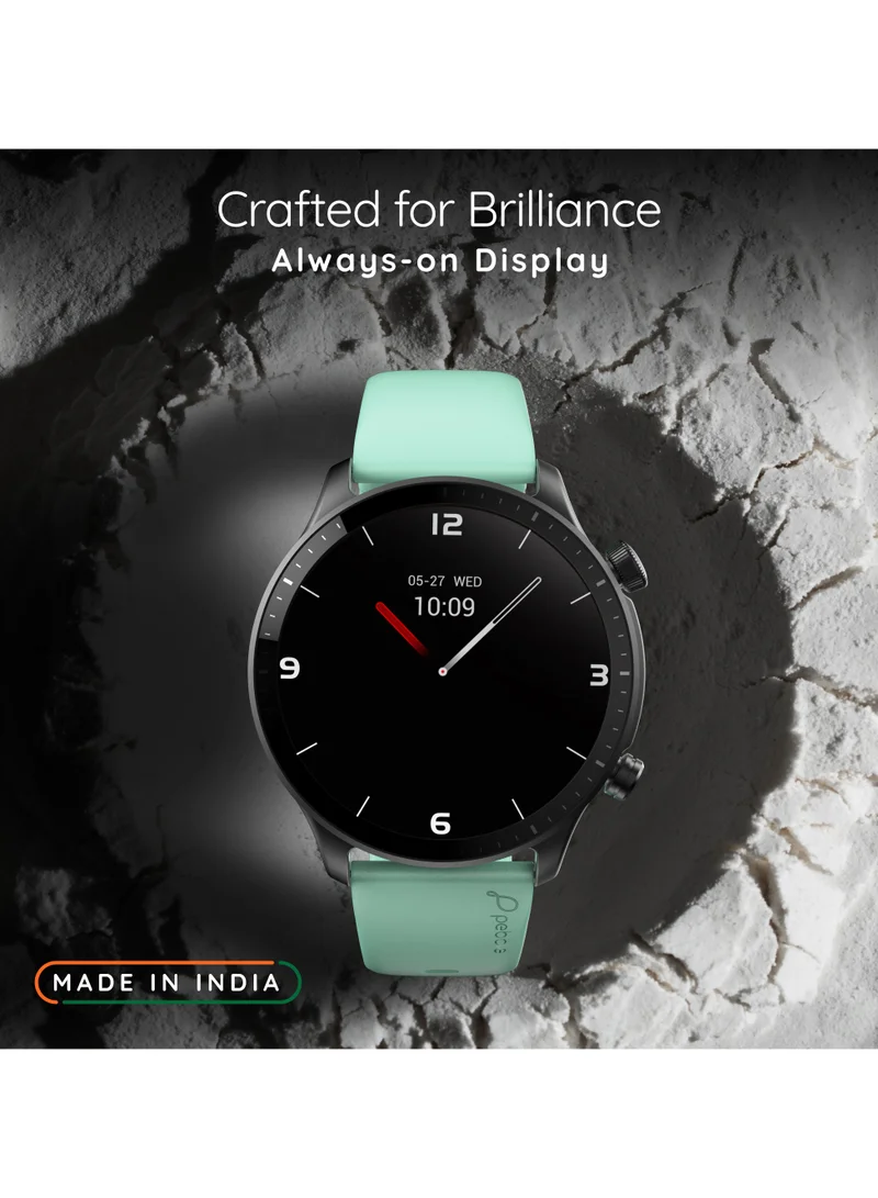 Pebble Cosmos Luxe 3, 1.43" Amoled Display Smartwatch, Round Shaped Dial, Compatible with Android & iOS, IP67 Water Resistant, Health Suite, Multiple Watch Faces, AI Voice Assistance, Sea Foam Green