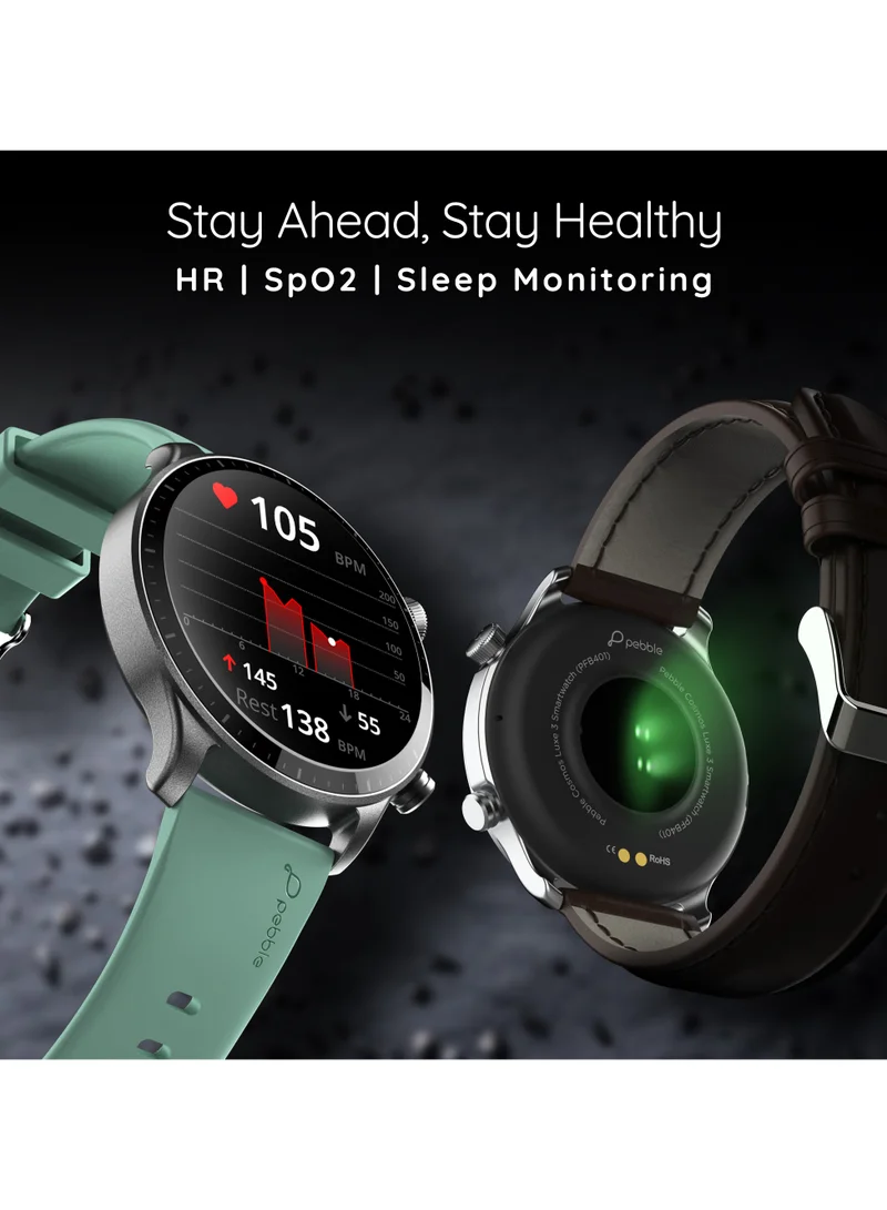 Pebble Cosmos Luxe 3, 1.43" Amoled Display Smartwatch, Round Shaped Dial, Compatible with Android & iOS, IP67 Water Resistant, Health Suite, Multiple Watch Faces, AI Voice Assistance, Sea Foam Green