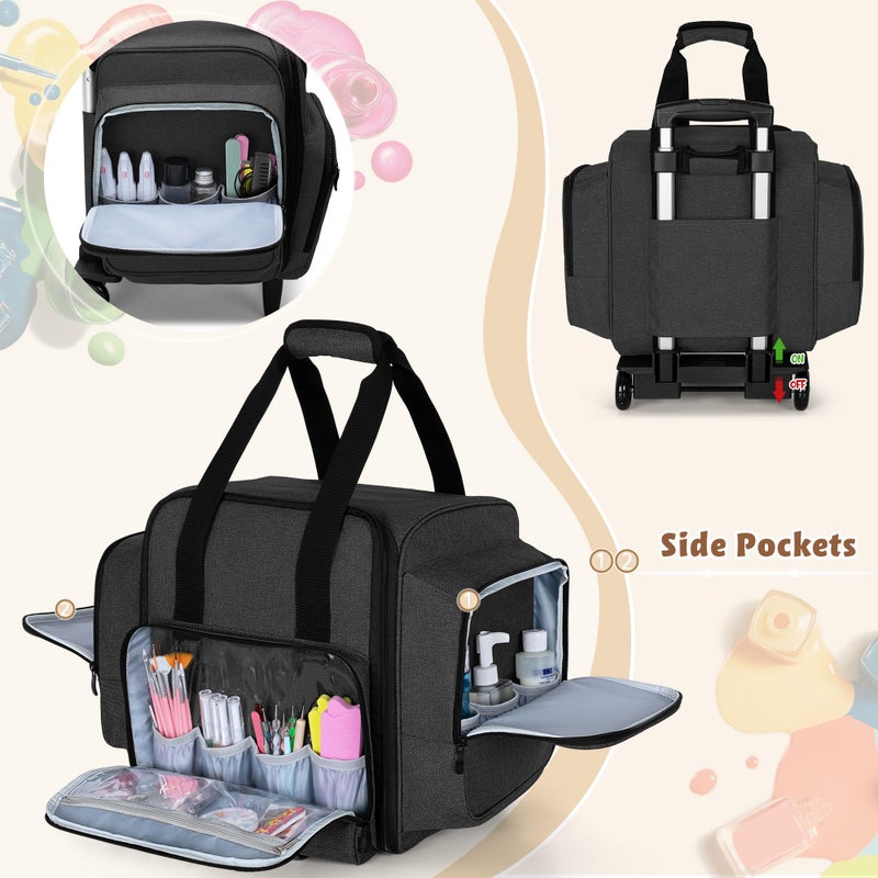 BAFASO Rolling Nail Polish Organizer Holds 144 Bottles, Nail Polish Case with a Detachable Dolly and 3 Removable Cases (Patented Design), Black - Image 4