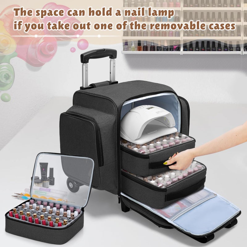 BAFASO Rolling Nail Polish Organizer Holds 144 Bottles, Nail Polish Case with a Detachable Dolly and 3 Removable Cases (Patented Design), Black - Image 3