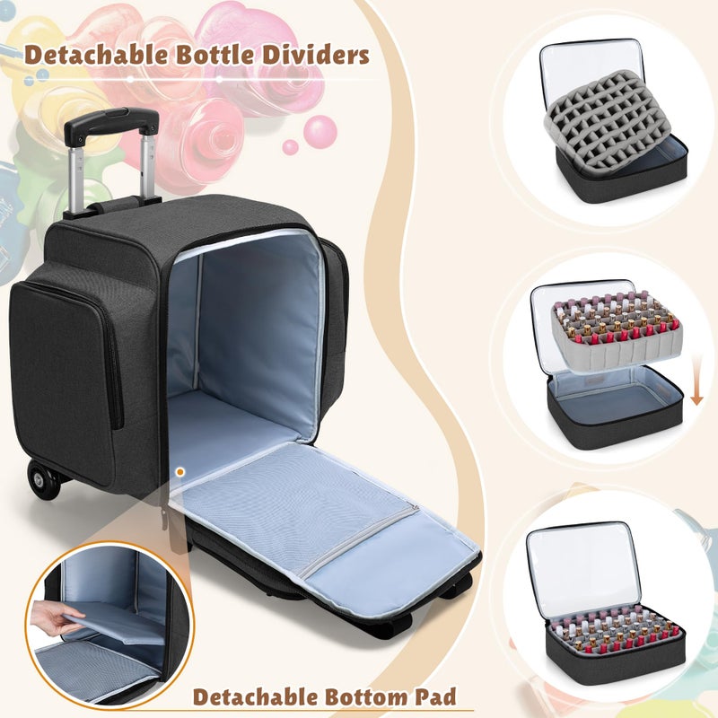 BAFASO Rolling Nail Polish Organizer Holds 144 Bottles, Nail Polish Case with a Detachable Dolly and 3 Removable Cases (Patented Design), Black - Image 2