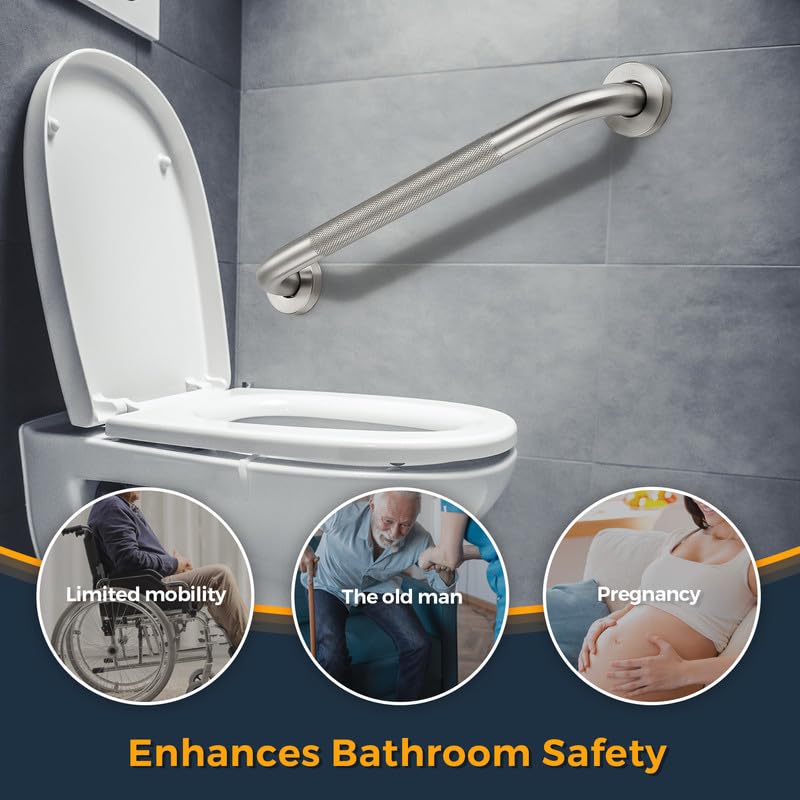 Ravinte Hardware Grab Bars for Shower, 2 Pack 16-Inch Anti Slip Shower Handles for Elderly, Safety Shower Grab Bar, Stainless Steel Handicap Grab Bars for Bathroom,Toilet (Brushed Nickel, 1" Diameter) - Image 2