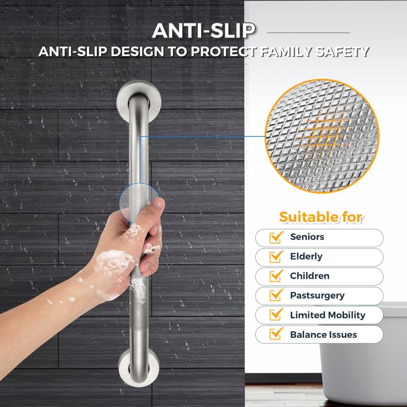 Ravinte Hardware Grab Bars for Shower, 2 Pack 16-Inch Anti Slip Shower Handles for Elderly, Safety Shower Grab Bar, Stainless Steel Handicap Grab Bars for Bathroom,Toilet (Brushed Nickel, 1" Diameter) - Image 3